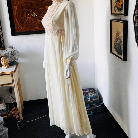 Antique Prairie Prom Dress Crocheted Lace Trim - Picture 7 of 12